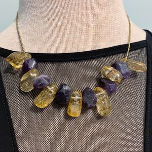 Genuine Amber and amethyst Gemstone neckla…